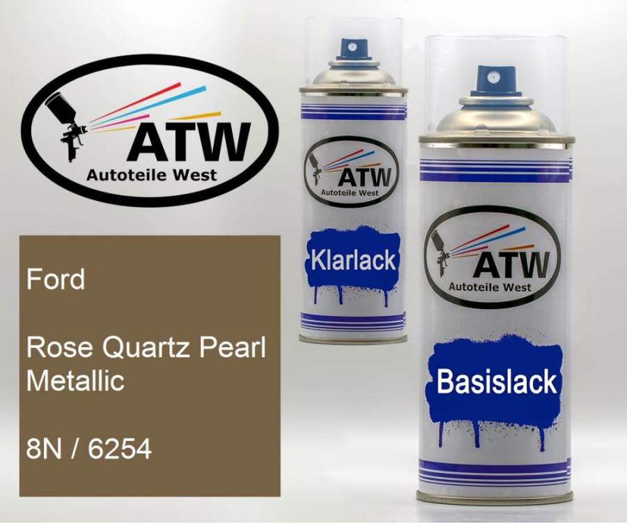 Ford, Rose Quartz Pearl Metallic, 8N / 6254: 400ml Sprühdose + 400ml Klarlack - Set, von ATW Autoteile West.